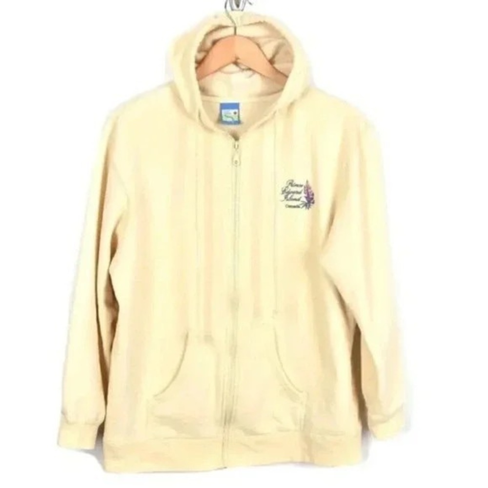 Vintage Prince Edward Island PEI Embroidered Zip Up Hoodie Yellow Large‎